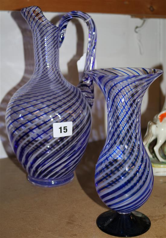 Turkish Pasabahce glass jug and a similar vase